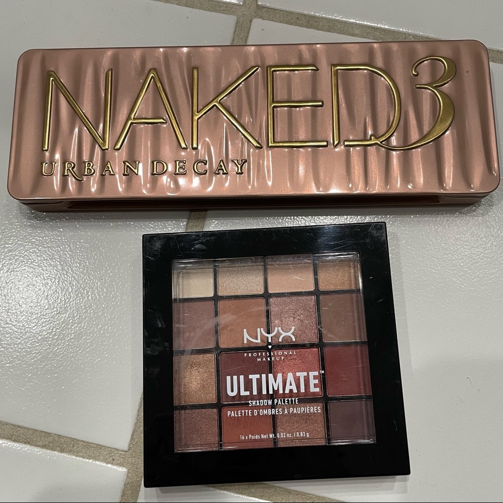 Urban Decay Naked3 eyeshadow palette and Nyx warm neutrals eyeshadow palette